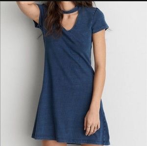 AEO Cotton Jersey Choker Dress Medium Blue